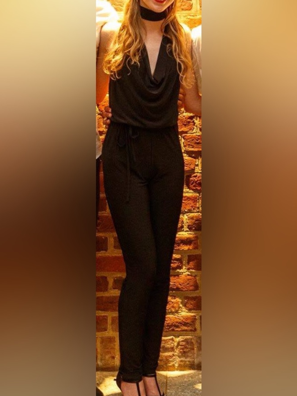 Club L Black Cowl Neck Choker Jumpsuit